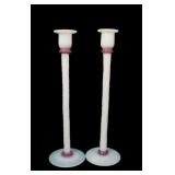 Fry Foval Opal/Coral Threaded 16'Candlesticks