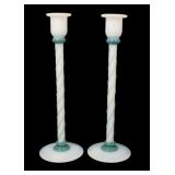 Fry Foval 14' Jade Green Threaded Candlesticks