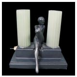 1920's Frankart Sitting Nude Dbl Shade Table Lamp
