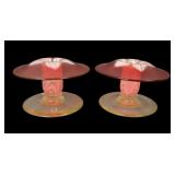 Durand Art Glass Pulled Feather Candle Holders