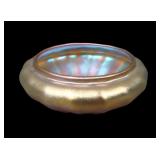 Quezal Art Glass Gold Iridescence Ribbed Salt