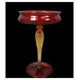Durand Art Glass Ruby/ Spanish Yellow Stem Compote
