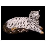 Herend Hungary Porcelain Hand Painted Lying Cat