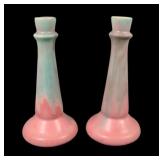 Pair of Muncie Pottery 9 1/2' Deco Candle Holders