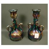 Fenton Contemp Purple Double Swan Candle Holders