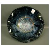 Black Amethyst Stag & Holly Ruffled Ftd. Bowl