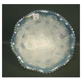 White Opalescent Stag & Holly Ruffled Ftd. Bowl