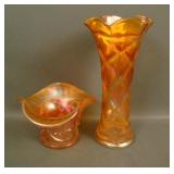 Pair of Dugan Marigold carnival Glass Items