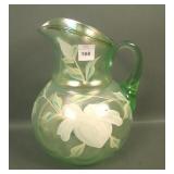 Fenton Ice Green Interior Drape Enameled Pitcher
