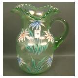 Fenton Ice Green Zig Zag Enameled Water Pitcher