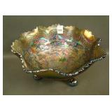 Fenton Powder Blue Two Flowers Deep Ruffled Bowl