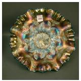 Fenton Aqua/ Green Holly Bowl W/ 3/1 Edge