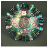 Fenton Blue Autumn Acorn Ruffled Bowl