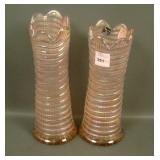 Two Imperial LIG Ice Pink Ripple Vases