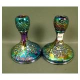 Two Fenton Purple Orange Tree Candlesticks