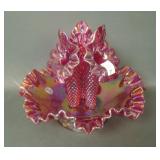 Fenton Red Contemp.Hobnail Three Lily Epergne