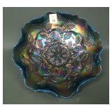 Fenton Blue Opal Holly Ruffled Bowl