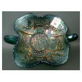 Fenton Green Lotus & Grape Handled Bon- Bon