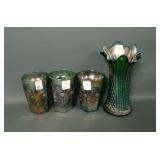 Two Piece Fenton Green Carnival Glass Lot