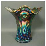 Fenton Electric Blue Bullseye & Beads Squatty Vase