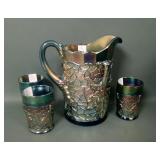 Dugan Blue Maple Leaf Pitcher & 3 Tumblers