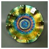 Elec. Dugan Purple Lattice & Points Ruffled Bowl