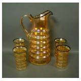 Czech Glass Marigold Ribbed 5 pc Water Set