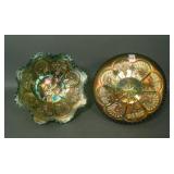 Two Fenton Green Peacock & Grape Ftd Bowls