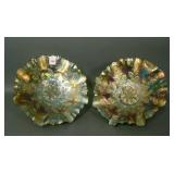 Two Fenton Green Holly Bowls With 3/1 Edge