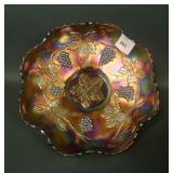Fenton Amber Vintage Grape Ruffled Bowl