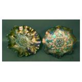Two Fenton Green Holly Bowls