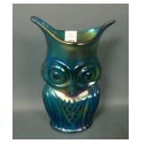 Signed Hansen Teal Figural Owl Vase