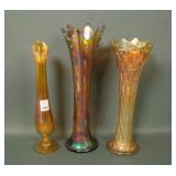 Three Piece Carnival Glass Vase Lot