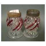 Two Ruby Stain Zippered Swirl & Diamond S & P