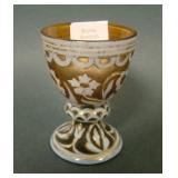 Mosser? Amber /White Floral Cameo Minature Cordial
