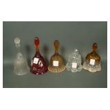 Lot of Five Glass Bells Including Fenton
