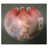 Pink Satin Glass Rosebowl W/ Cupid Decoration