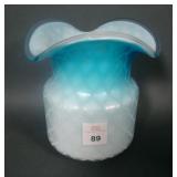Victorian Blue Satin Glass Diamond Quilt Vase