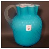Victorian Dk Blue Satin Glass Water Pitcher