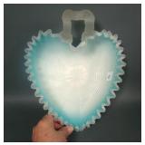 Victorian Blue Satin Glass Handled Brides Bowl