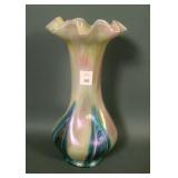 Bohemian Rindskopf Lg Art Glass Ruffled Vase