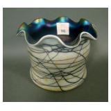 Signed Czech Threaded Squatty Vase