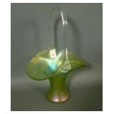 Bohemian Loetz? Green Art Glass Basket