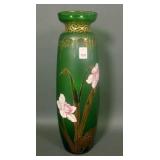 Bohemian Green Floral & Gold Tall Cylinder Vase