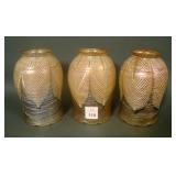 Three Signed Quezal Threaded Pulled Feather Shades