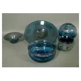 Five Studio Blue Art Glass Vases