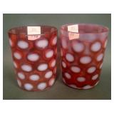 2 L.G. Wright  Cranberry Opal Coin Spot Tumblers