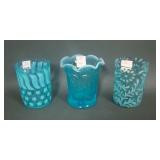 Lot of Three Blue Opalescent Tumblers