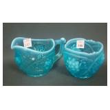 U.S. Glass Blue Opal Palm Beach Creamer & Spooner
