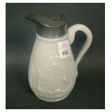 EAPG Milk Glass Syrup Jug w/Swan & Cattails